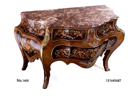 Italian Louis XV Galbée ormolu-mounted veneer & floral marquetry inlaid Chest of Drawers