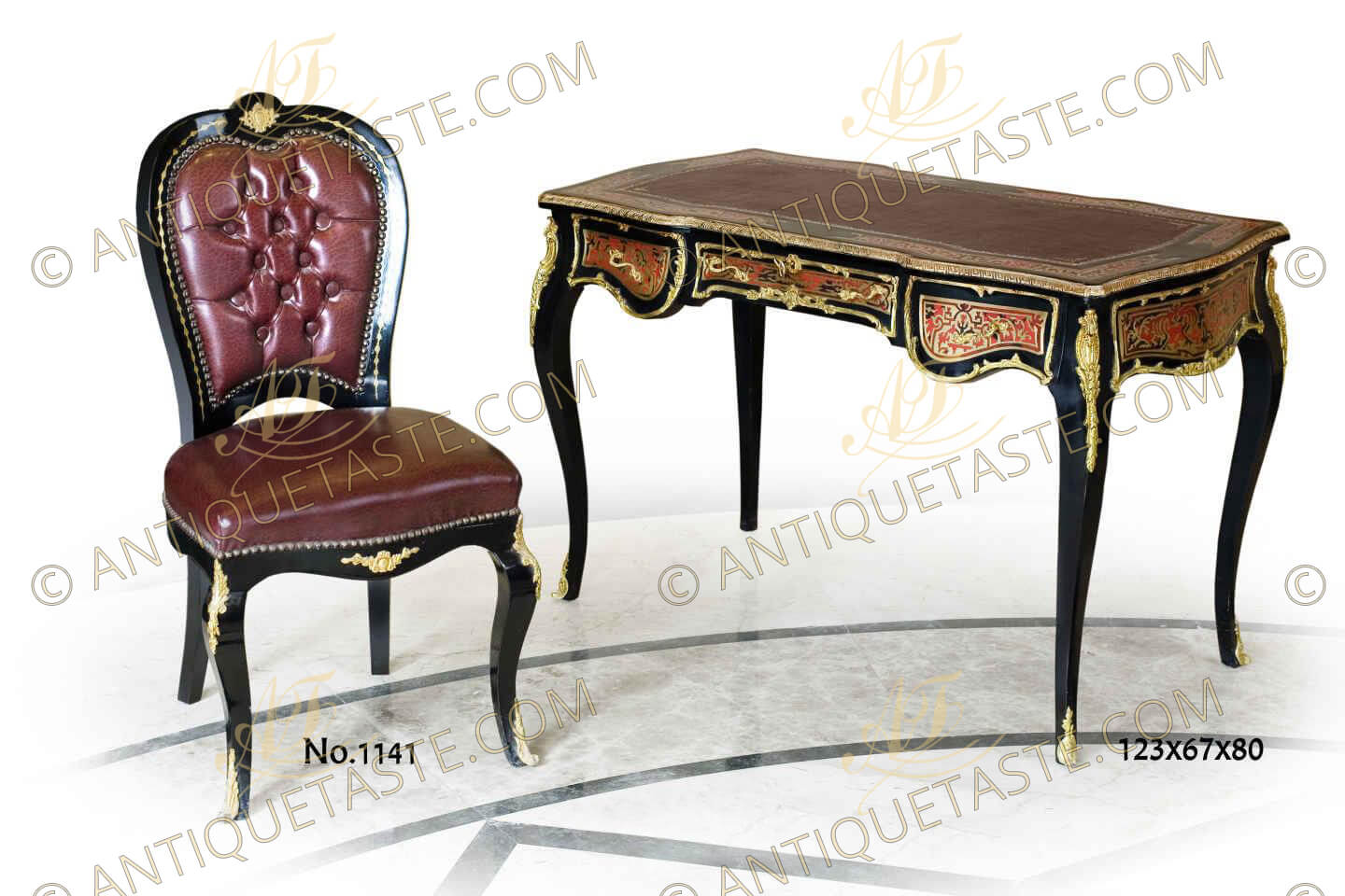 A delicate French Louis-XIV Andres-Charles-Boulle style ormolu-mounted tortoiseshell and ...