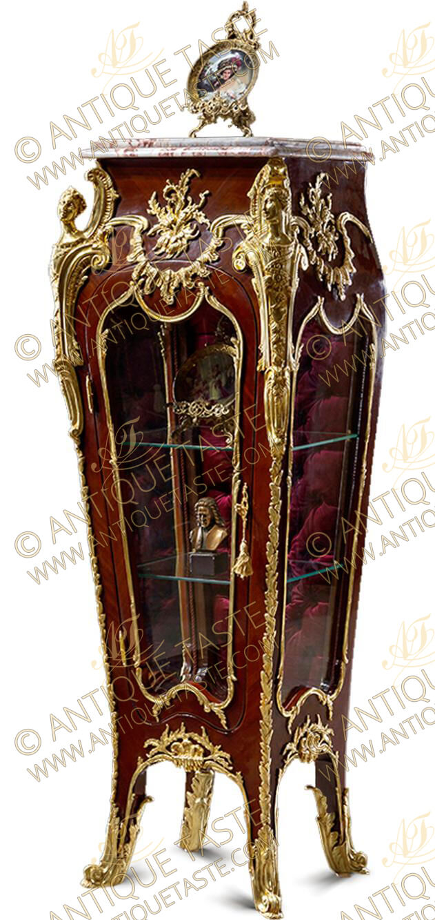 Louis xv style gilt-ormolu-mounted kingwood and mahogany vitrine stand after the model by ...