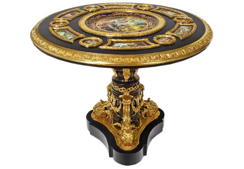 Napoleon III ormolu-mounted and Sèvres porcelain plates ground ebonised base round Center Table of Louis XVI Style