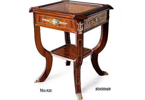 French Empire style ormolu-mounted veneer inlaid upholstered Salon Display Side Table