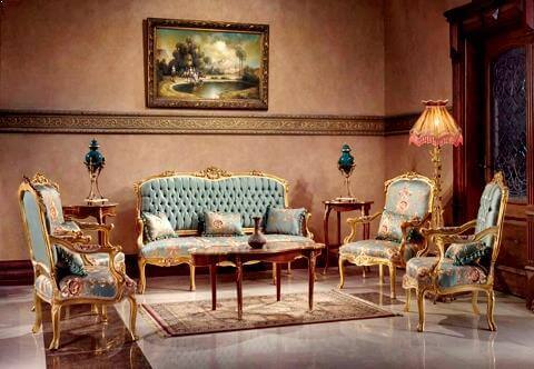 French Late 18th Century Louis XV period style hand carved, French foil gilded and patinated five pieces Majestic Sofa Set