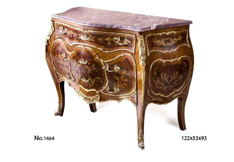 Louis XV ormolu-mounted marquetry bombe chest of 3 drawers after the model by François Linke Circa 1891