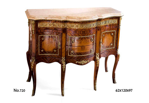 French 19th Century Transitional style ormolu-mounted sans-traverse veneer inlaid small Bahut
