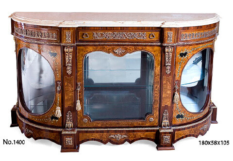 French 19th century Napoleon III style ormolu mounted exotic veneer and marquetry inlaid Display Sideboard