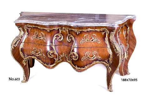 French Louis XV Bombé shaped ormolu-mounted Grand Chest of Drawers