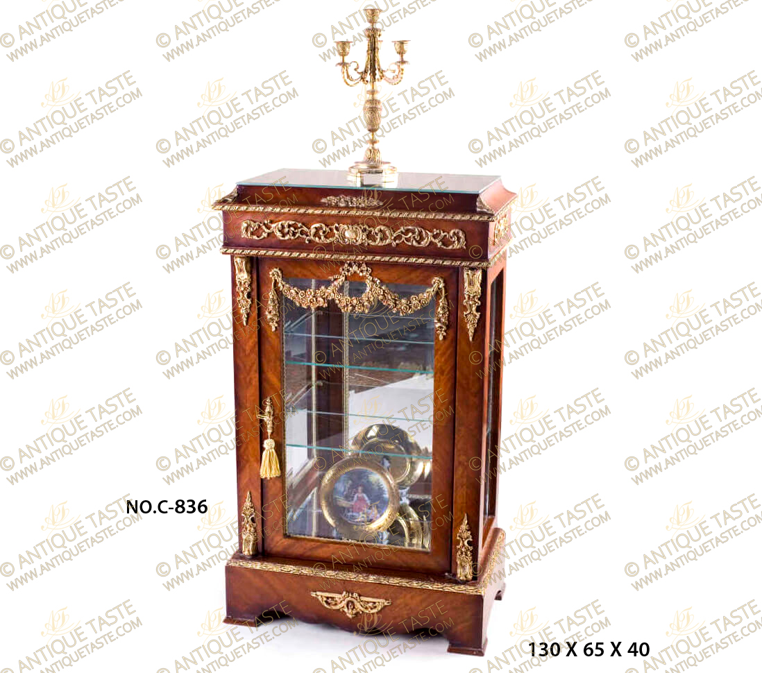 French Napoleon III style ormolu garlands mounted veneer inlaid display Cabinet