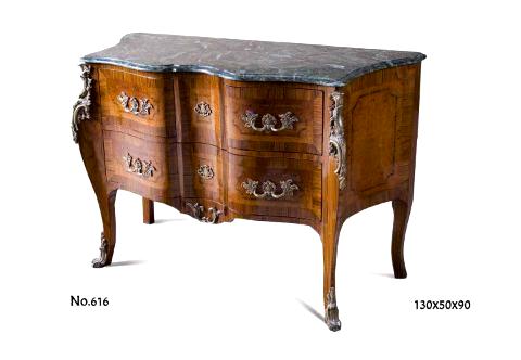 French 18th century Régence style ormolu-mounted walnut and fruitwood veneer inlaid Chest of Drawers