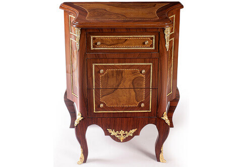 French Louis XV style ormolu-mounted double veneer inlaid concave sides Chest of Drawers