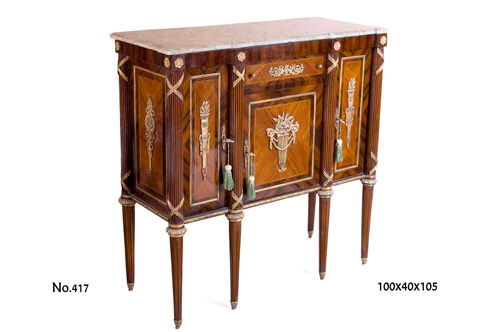 French Louis XVI Period Neoclassical style ormolu-mounted sans-traverse quarter veneer inlaid small Cabinet