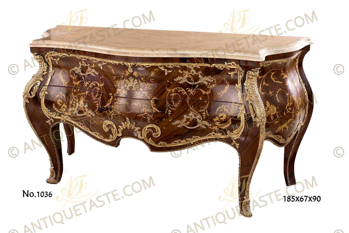French Louis XV style bombé shaped ormolu-mounted marquetry Drawers Chest