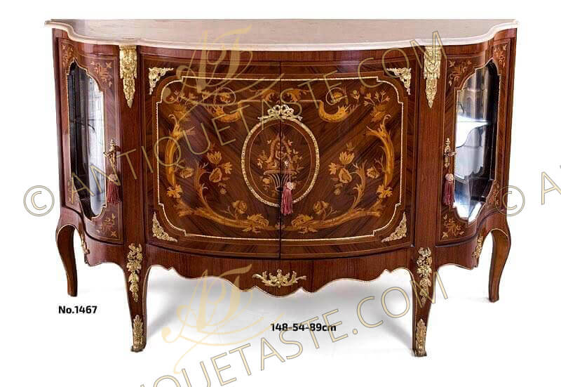 French Louis XV Marqutry Display Sideboard