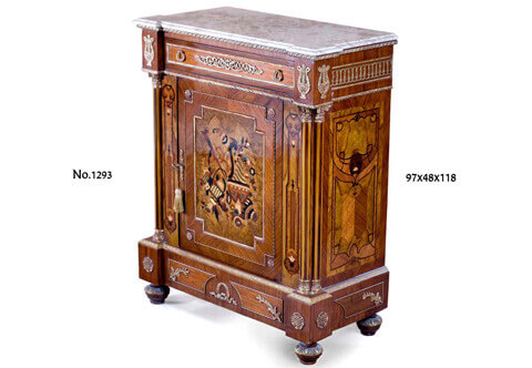 Late French Louis XVI Neoclassical ormolu-mounted marquetry and veneer inlaid Baroque Side Cabinet
