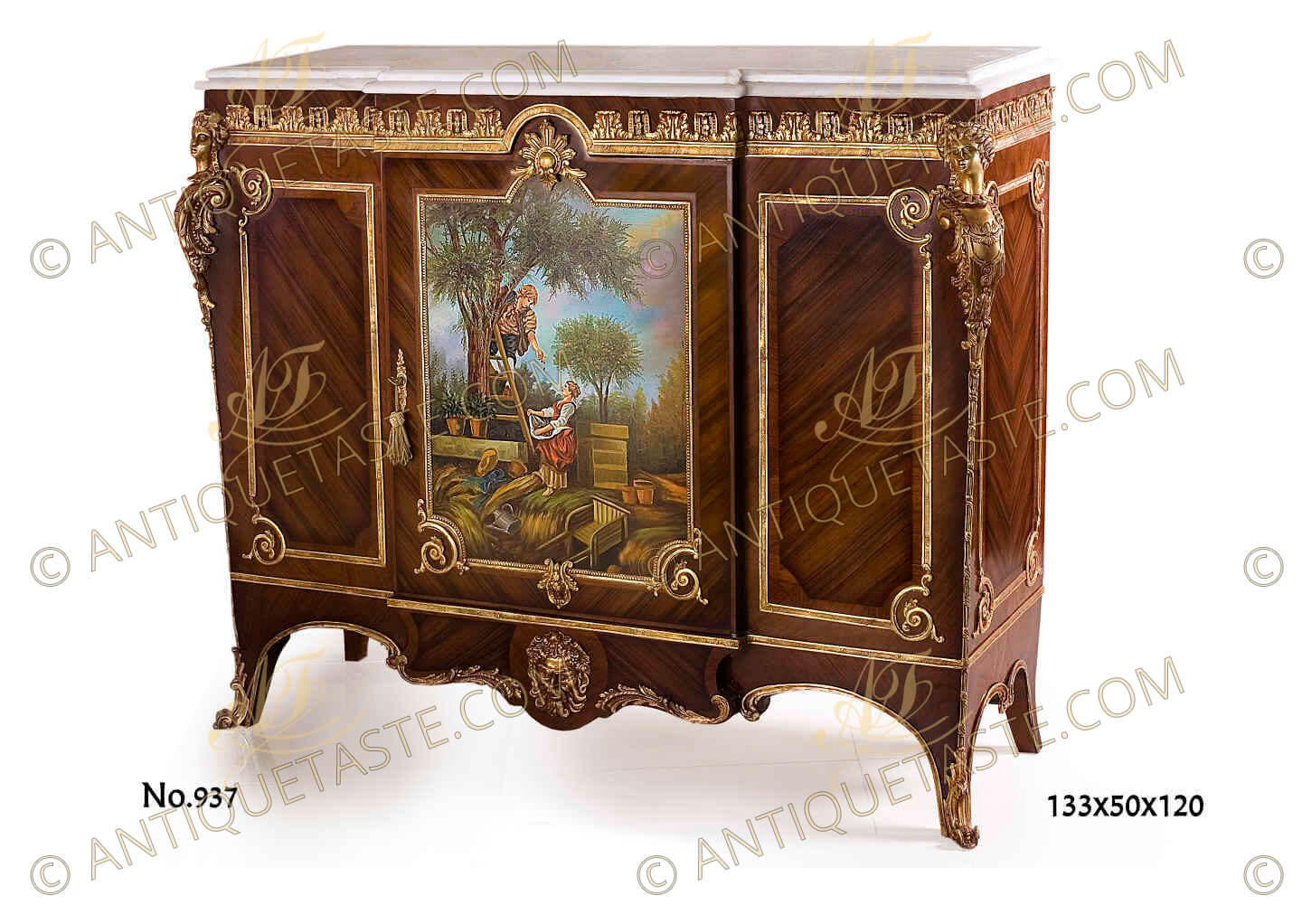 A Very fine ormolu mounted Louis XV and Vernis Martin style sans traverse veneer inlaid Meuble À hauteur d'appui after the model by Joseph Emmanuel Zwiener, late 19th century