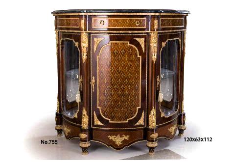 French Napoleon III style gilt-ormolu-mounted parquetry Showcase Cabinet