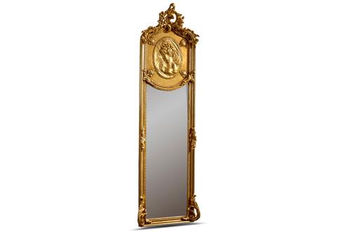 French Louis XV Pillar Mirror, Rococo and Rocaille carving elements and French foil gilded