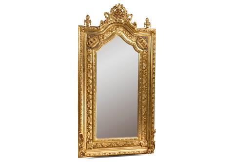 Italian mid 18th Century Baroque style hand crafted, gilded and patinated Grand Pier Floor Mirror