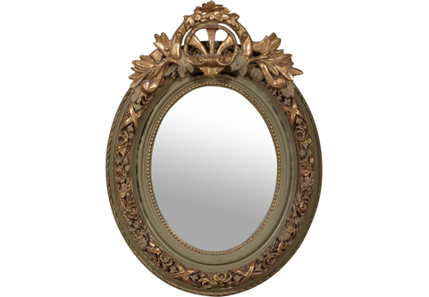 Napoleon III style hand crafted, parcel giltwood and dark Green Trianon finish Oval shaped Wall Mirror