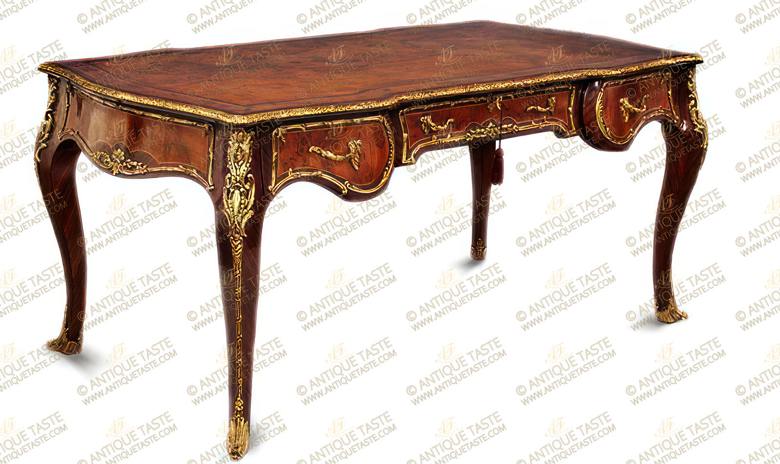 A Pair of Modern French Louis XV Style Bronze and Faux Marquetry Side Tables