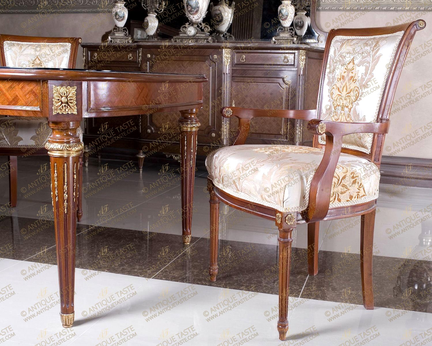 Set of Six 19th Century French Louis XVI Carved Dining Chairs with