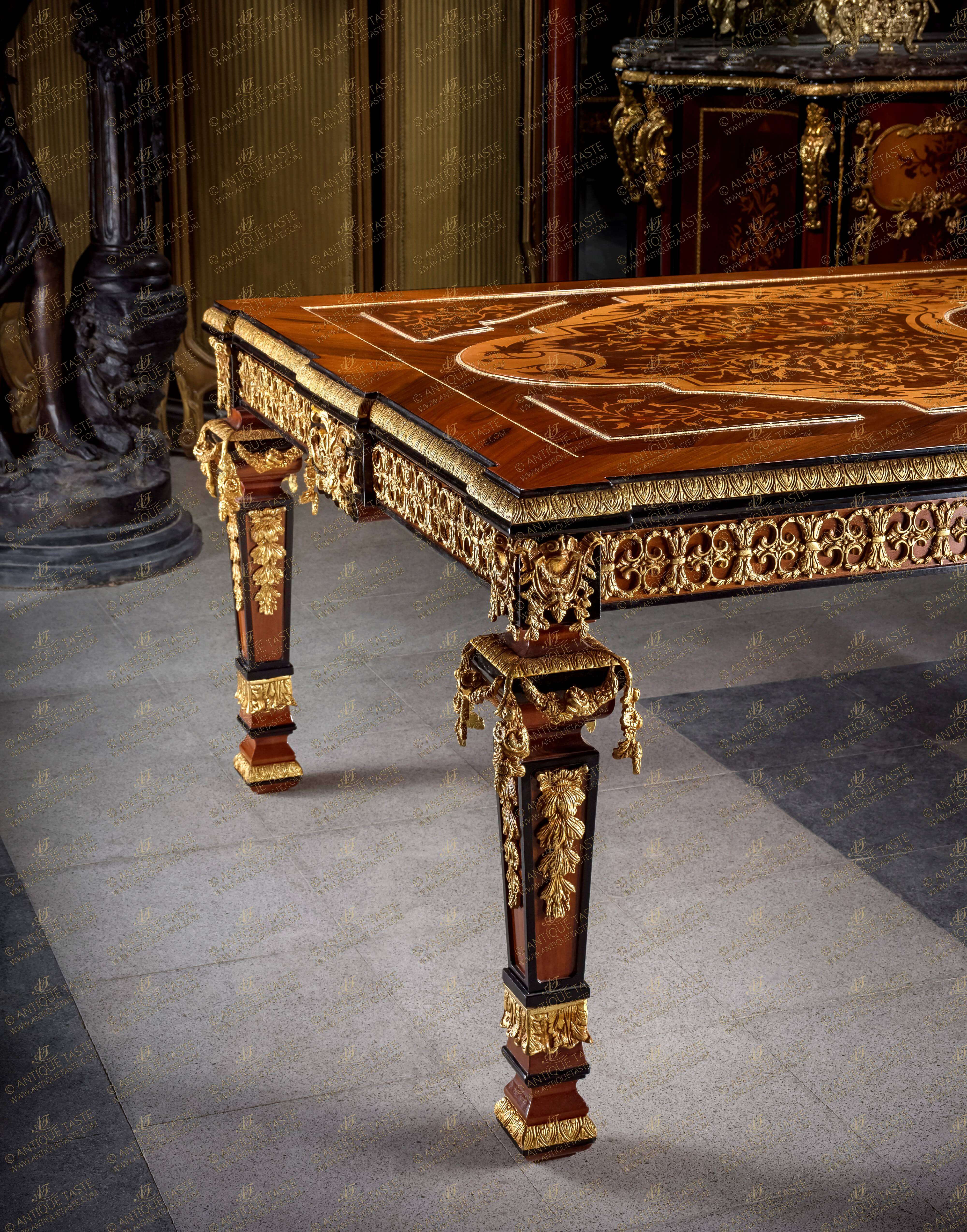 Louis XIV ormolu-mounted marquetry inlaid 28 Pieces Dining Suite