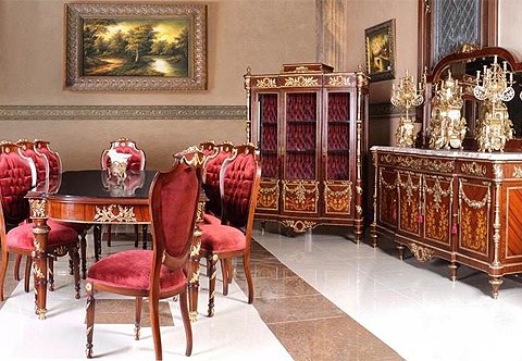 Martin Carlin Louis XVI style ormolu-mounted Marquetry Dining Set