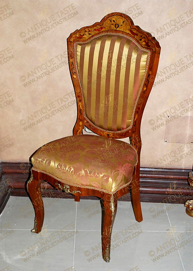 Set of 4 Antique Italian Dining or Parlor Chairs, Marquetry