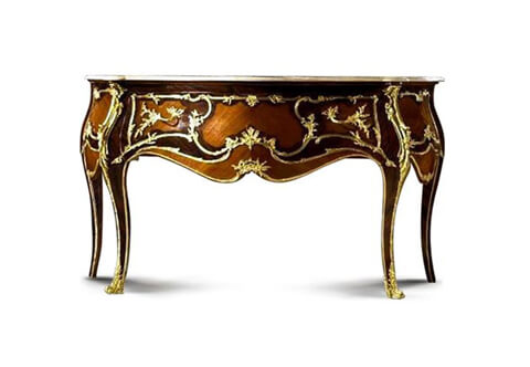 A stupendous French Louis XV style ormolu-mounted veneer inlaid freestanding console cabinet after the model by Joseph Emmanuel Zwiener Circa 1880, the eared serpentine shaped beveled marble top above the conforming frieze large drawer ornamented with fine chiseled and burnished foliate C scrolled ormolu mounts of acanthus leaves, two foliate ormolu handles, the sans traverse veneer inlaid sides adorned with the same ormolu mount scrolled ornamentation, Raised on cabriole legs shouldered with large ormolu leafy chutes and wrap around ormolu foliate sabots. The bottom frieze bordered to the contour with scrolled ormolu filet and foliate works, palatial console table, carved and gilded console with mirror, giltwood rococo console, louis xv gilt console, baroque ormolu-mounted, console Table, Louis xiv console, Louis xv console table, Louis xvi console, rococo style console, rocaille style console, carved and gilded console, gilt wood console, silvered wood console, silvered console table, venetian style console, french style console, german style console, italian style console table, mahogany finish console, chippendale style console, biedermeier style console, restauration style console, giltwood console, georgian style console, console de desserte