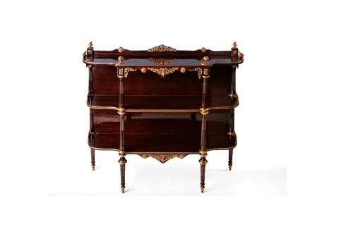 An extremely elegant French 19th Century Louis XVI style omrolu-mounted dark mahogany finish D shaped freestanding Royal Console Desserte
