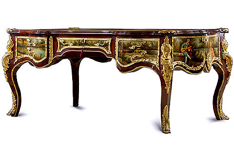 French 19th century Louis XV and Vernis Martin style ormolu-mounted Executive decorative Bureau Plat