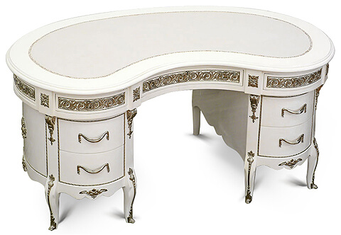 French Transitional Louis XV / Louis XVI style ormolu-mounted and white colored kidney shaped Desk