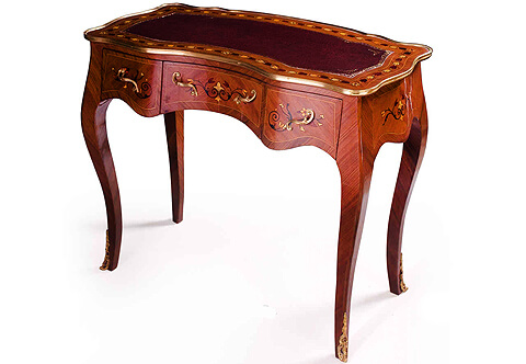 Louis XV style ormolu-mounted marquetry and veneer inlaid scalloped shaped Ladies desk