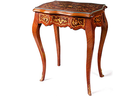 Louis XV style floral marquetry and veneer inlaid ormolu acanthus sabots one drawer Table À Écrire De Dame