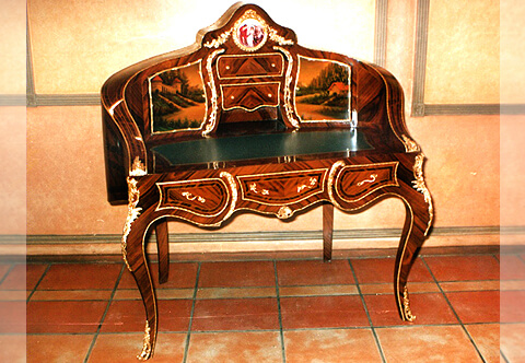 French Louis XV and Vernis Martin Revival style porcelain plate Secretary Desk after the model by Theodore Millet