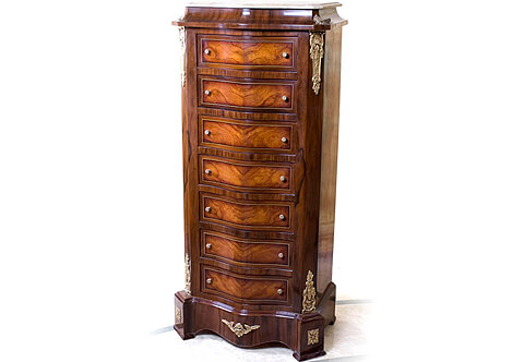 French Louis XVI style distressed-ormolu-mounted sans traverse veneer inlaid Office Semainier