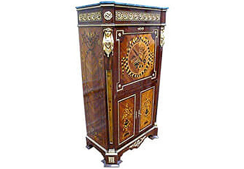 Napoleon Empire style ormolu and marble mounted marquetry and veneer inlaid Fall front Secretary