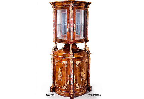 Empire Neoclassical ormolu and marble mounted Grand Corner Vitrine Cabinet