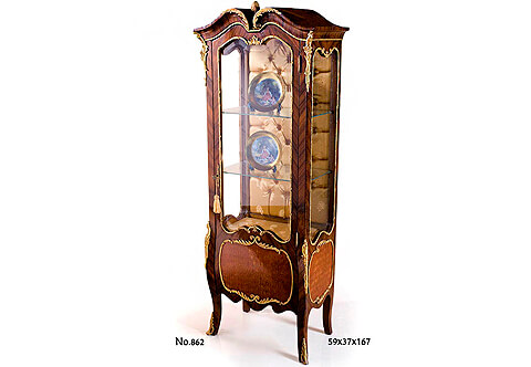 French 19th century Paul Sormani Louis XV style ormolu-mounted parquetry veneer inlaid Display Vitrine