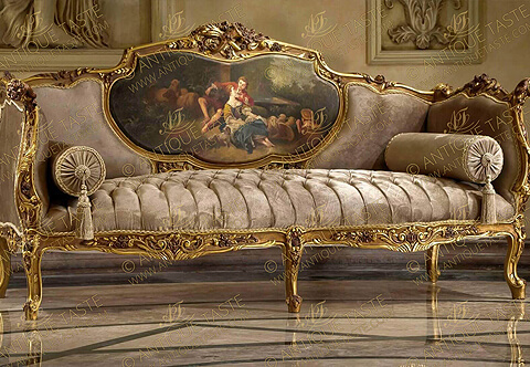 French Louis XV Rococo style carved, gilded and hand painted three pieces Sofa Suite