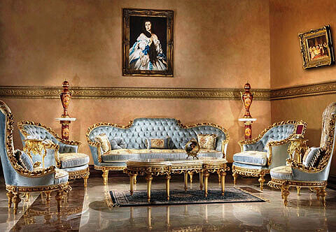 Italian Louis XVI Rococo style hand carved and gilded four pieces Regal  Sofa Set