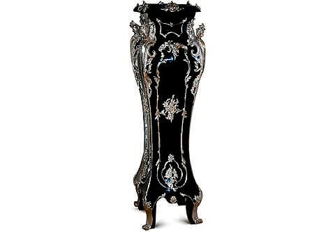 Maison Millet Style French Louis XV style bombe shaped silvered ormolu-mounted Black Pedestal