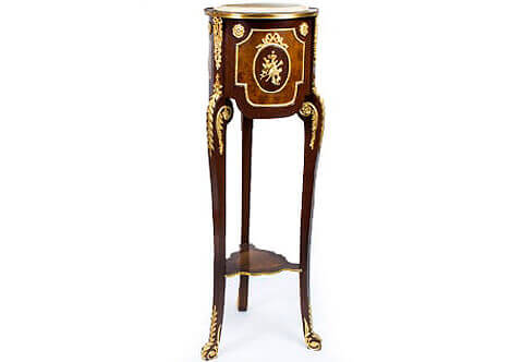 French Régence style mahogany ormolu-mounted veneer inlaid Torcheres Tripod Pedestal