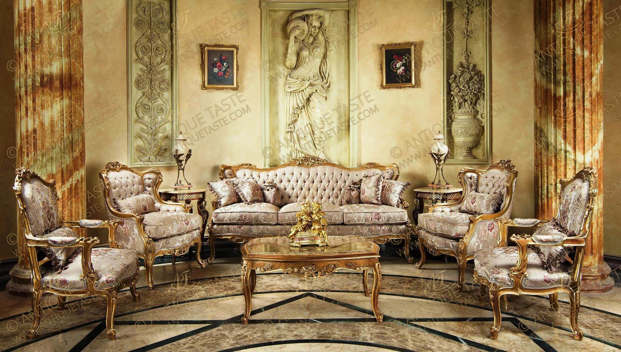 Seating French Furniture Salon Set Love Seat Sofa