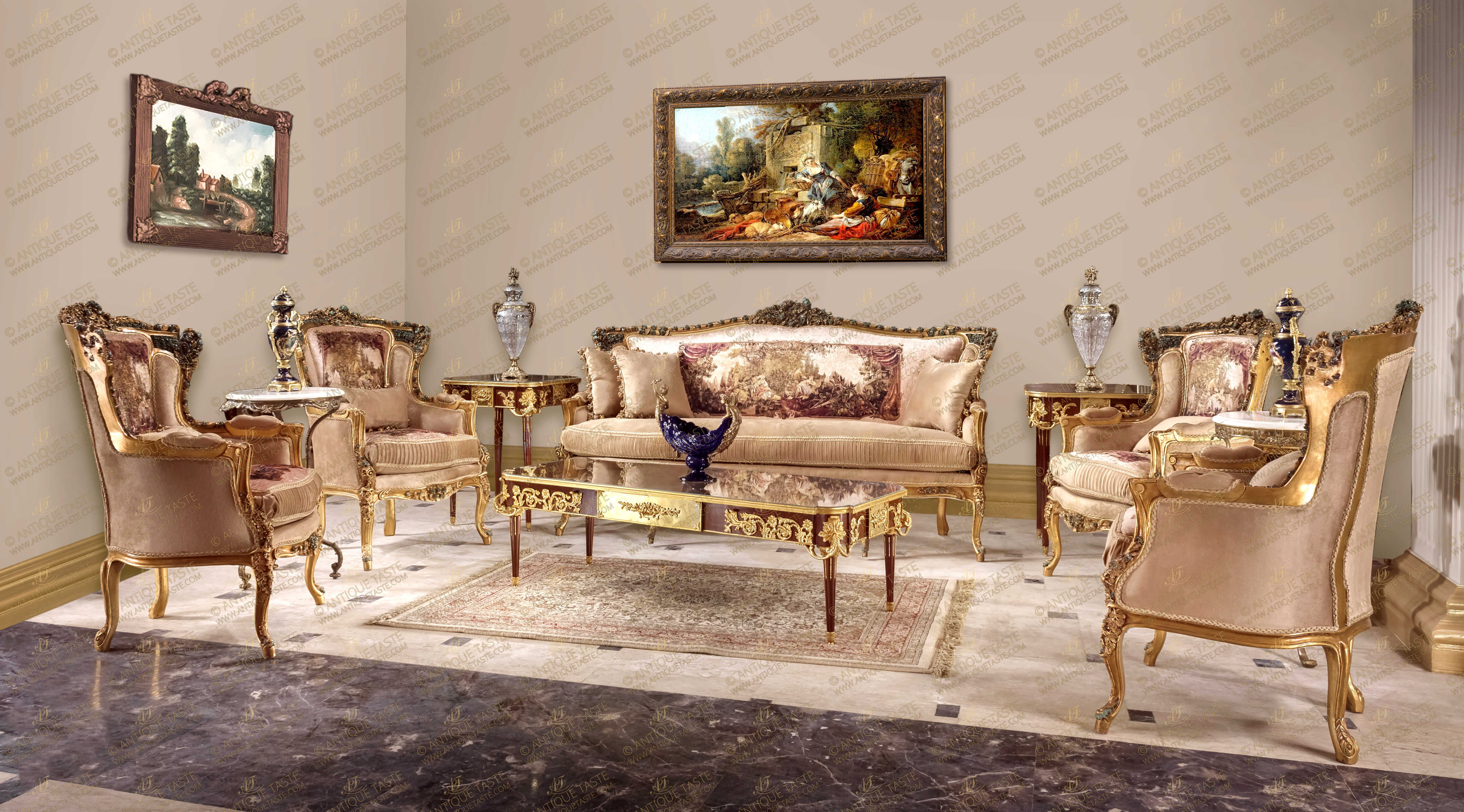 Louis XV Style Gold Leaf Armchair Accent Chair 