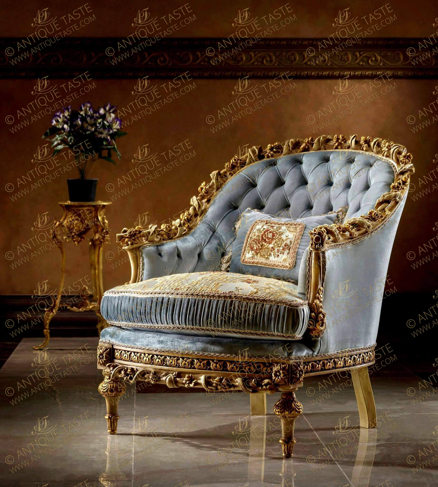 Vintage Style Antique Gold/Brown Luxury Sofa Set-Sofa,Loveseat and Chair