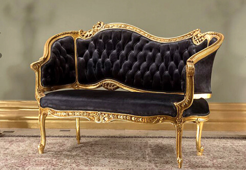 19th Century French Rococo Louis XV style handcrafted and foil gilded  Elegant Loveseat Settee