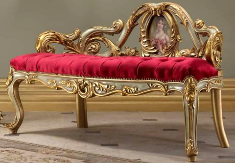 A luxurious and unique Italian Baroque and Vernis Martin style hand carved, gilded and Green Trianon painted Marquise Loveseat Sofa.