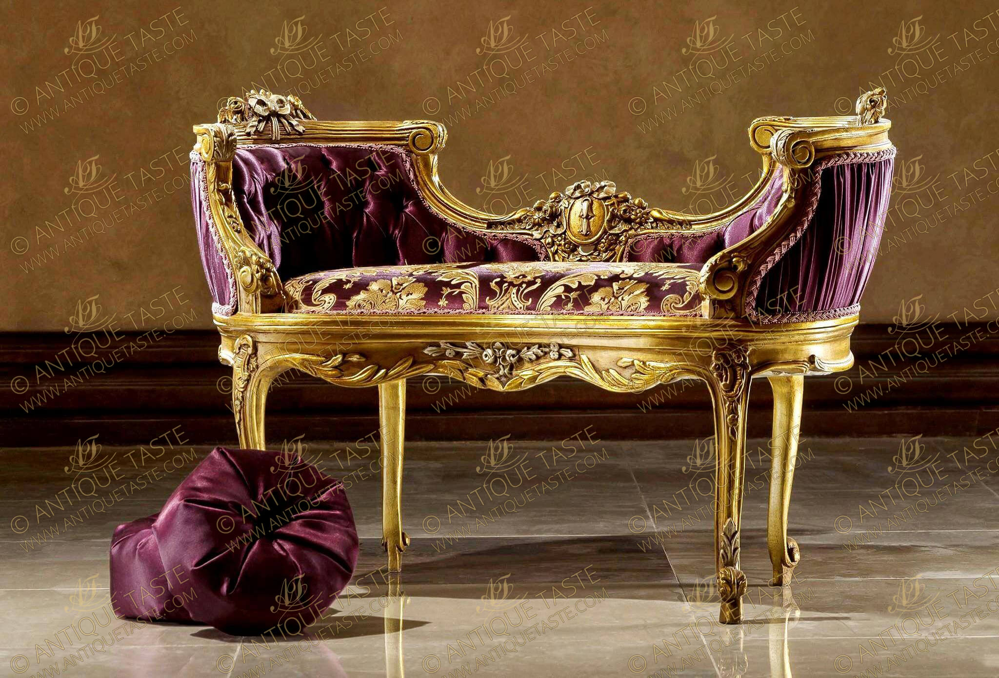 19th Century French Rococo Louis XV style handcrafted and foil gilded  Elegant Loveseat Settee