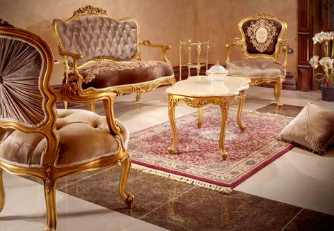 Louis XV Period Rococo style carved and gilded Velvet Sofa Set