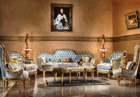 French Louis XVI style hand carved, foil gilt wood and patinated six pieces Grand Royal Sofa Set